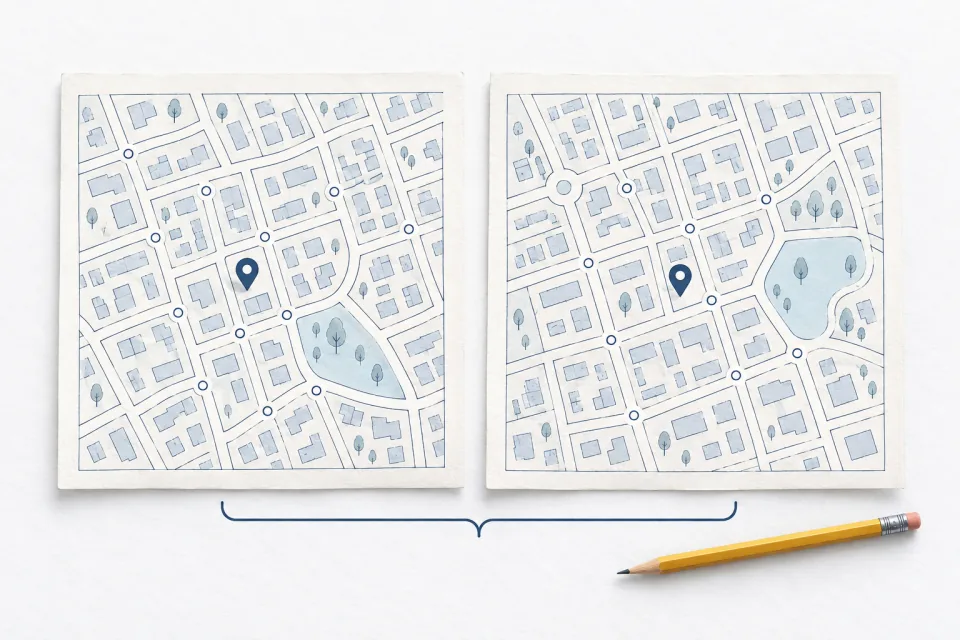 Two neighbourhood maps compared using the same location sampling method